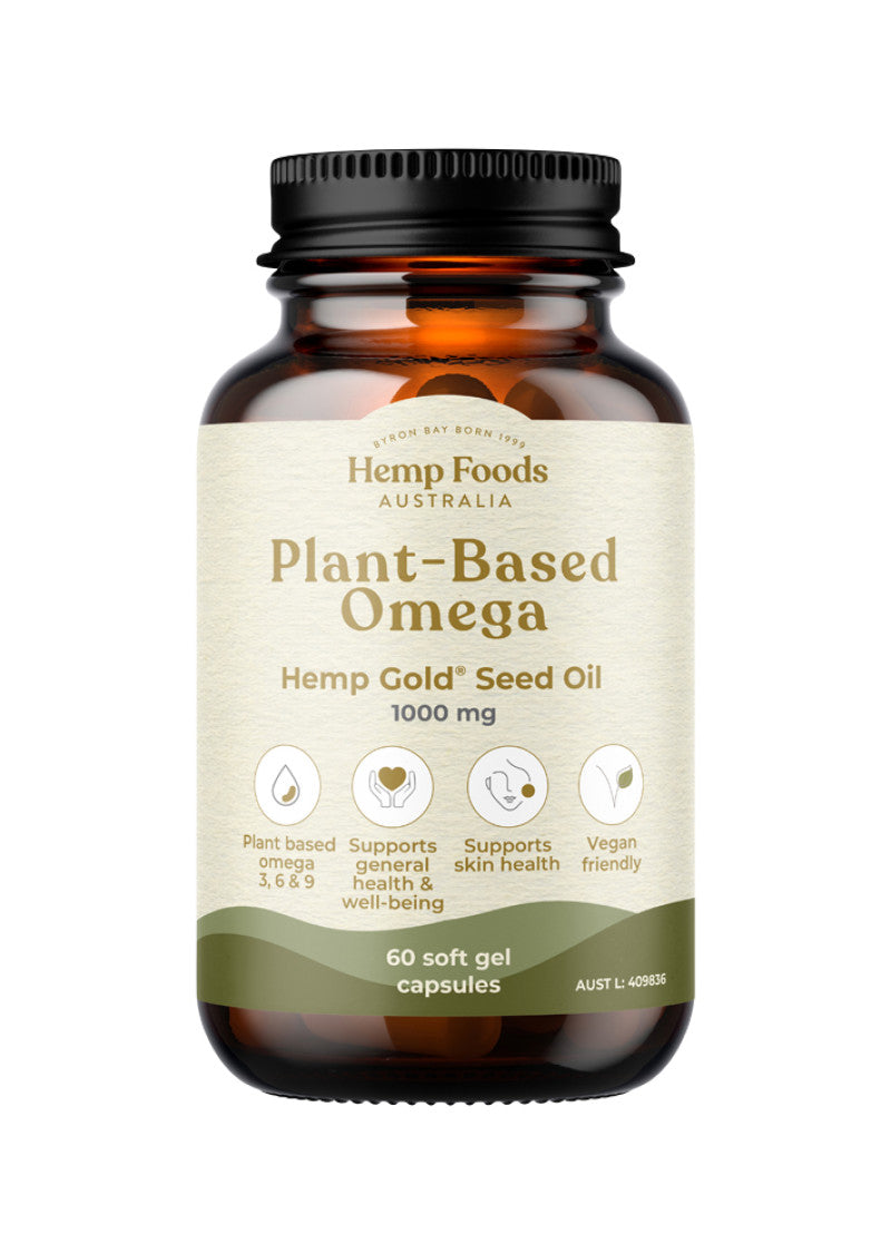 Hemp Foods Aust Plant Based Omega Hemp Seed Oil Gold Capsules 1000mg 60c