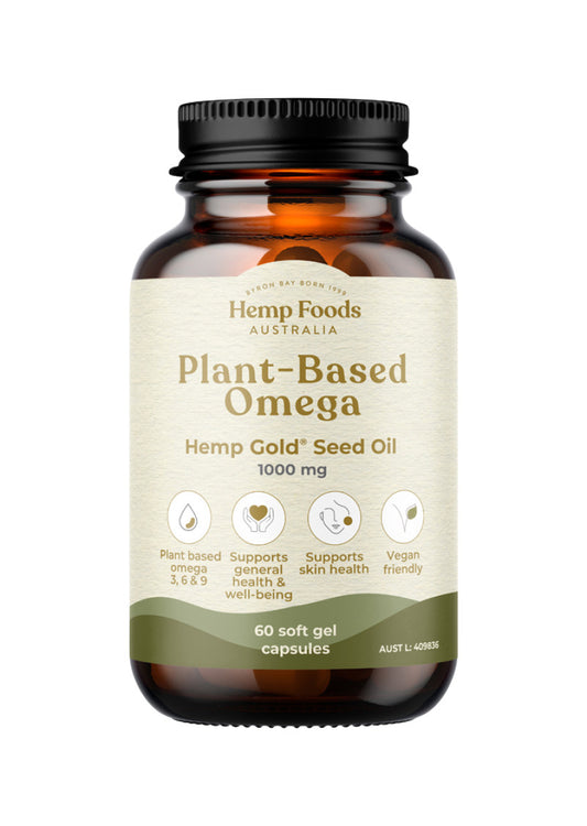 Hemp Foods Aust Plant Based Omega Hemp Seed Oil Gold Capsules 1000mg 60c