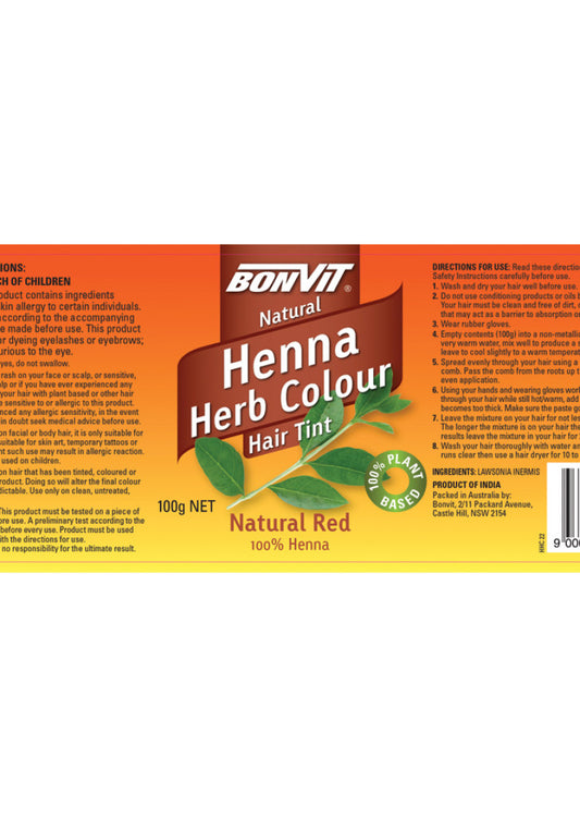 Bonvit Hair Tint Henna Herb Colour Natural Red 100g