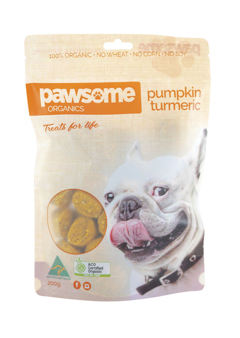 Pawsome Organics Org Pet Treats Pumpkin and Turmeric 200g