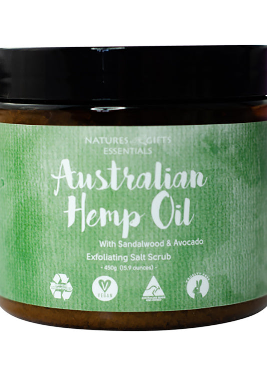 Clover Fields NG Essent Aust Hemp Oil Exfol Salt Scrub 450g