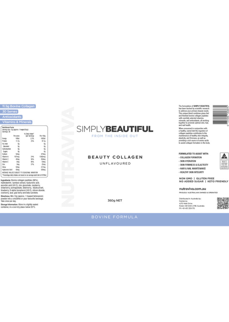 Nutraviva Simply Beautiful Beauty Collagen Bovine Unflavoured 360g