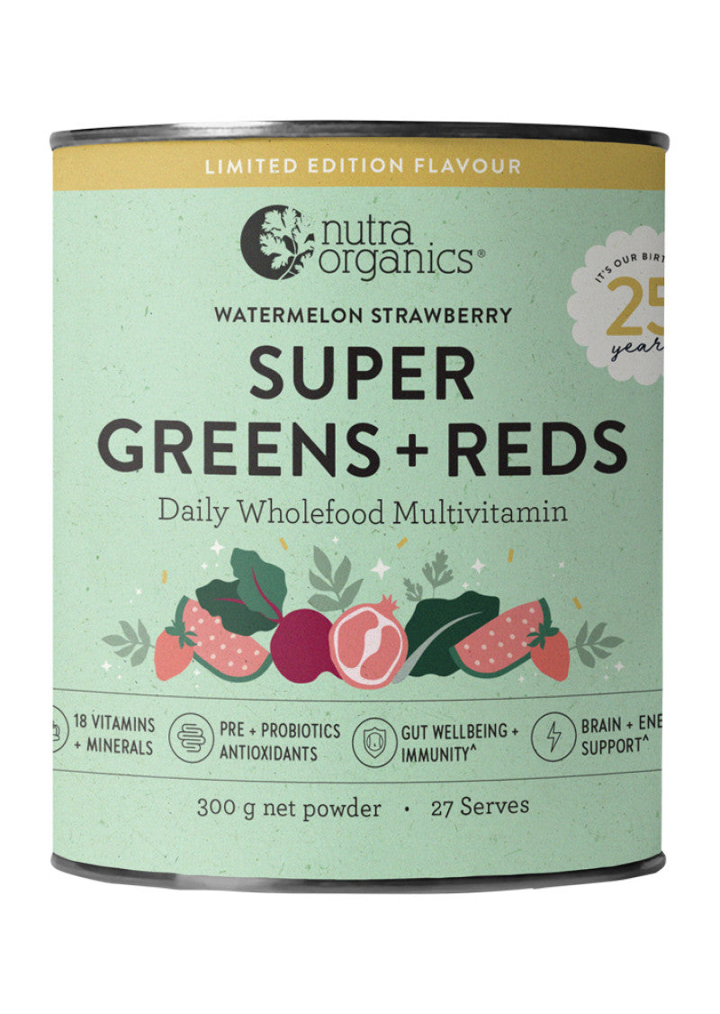 Nutra Org Org Super Greens + Reds Watermelon Strawb 300g