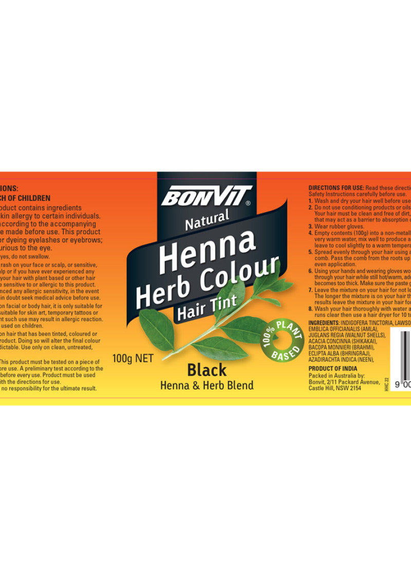 Bonvit Hair Tint Henna Herb Colour Black 100g