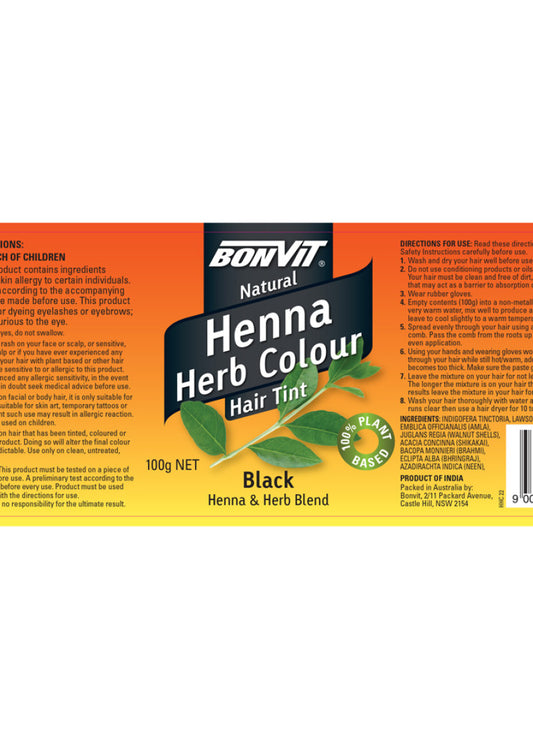 Bonvit Hair Tint Henna Herb Colour Black 100g